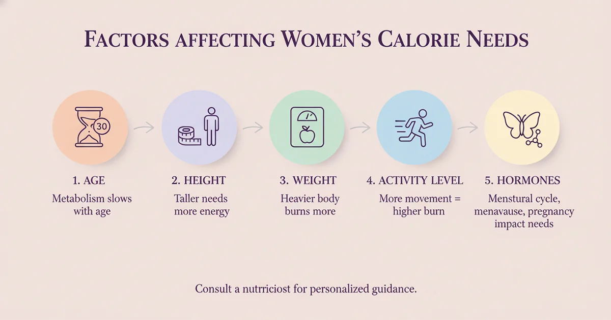 Factors affecting women's calorie needs infographic
