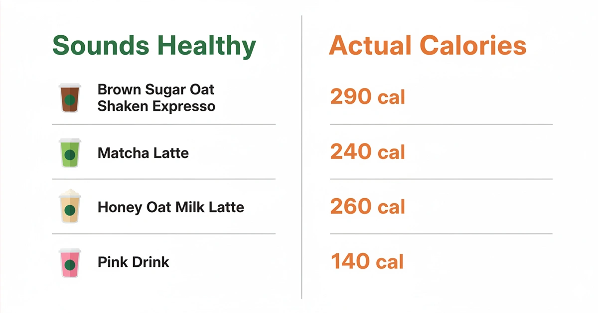 Starbucks drinks that sound healthy but are high calorie infographic comparison chart