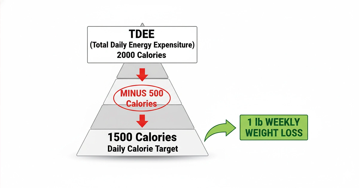 calorie deficit pyramid infographic showing how to calculate weight loss calories from TDEE