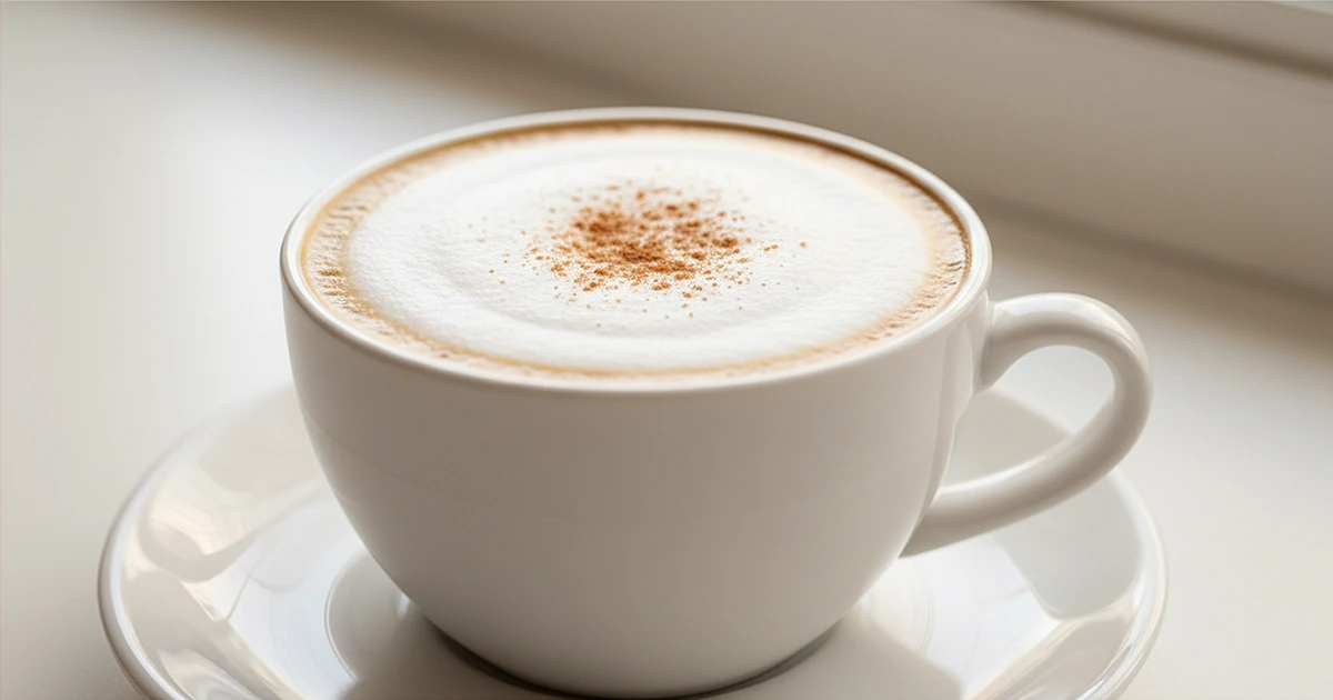 low calorie Starbucks hot cappuccino with cinnamon dusting non-fat milk