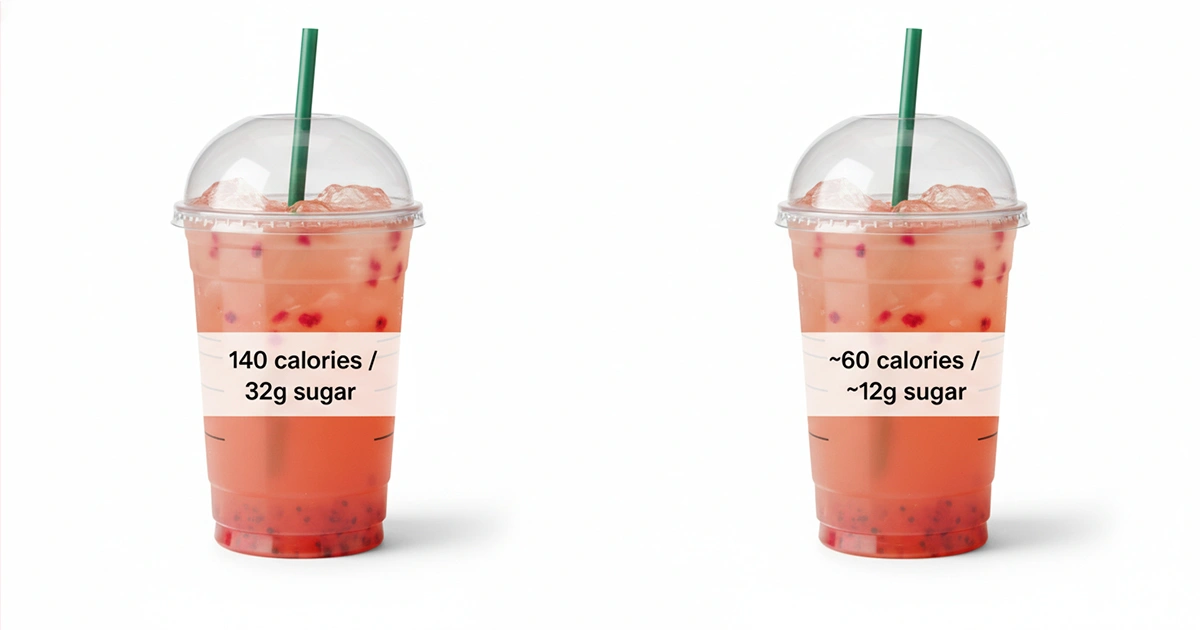 low calorie Starbucks Refresher water swap before and after calorie comparison