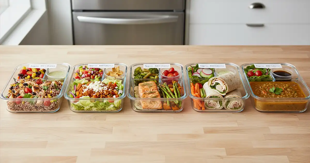 low calorie dinner for weight loss showing grilled chicken roasted vegetables and quinoa totaling 420 calories