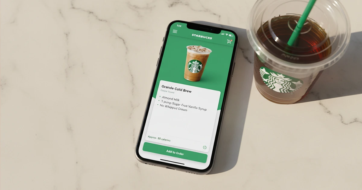 Starbucks app customization low calorie drink order almond milk sugar-free